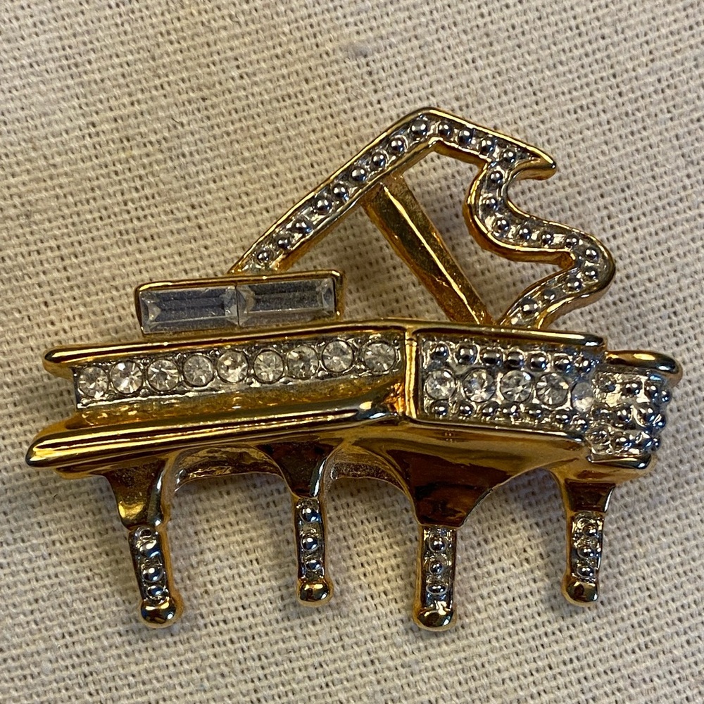 Vintage Gold and Sparkle Piano Brooch